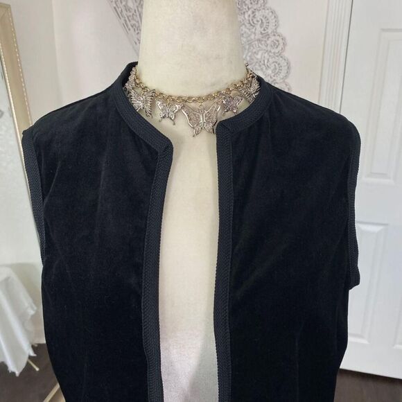 Early 2000's Black Open Front Witchy Whimsygoth Velvet Vest Top L / 12 - Picture 4 of 8